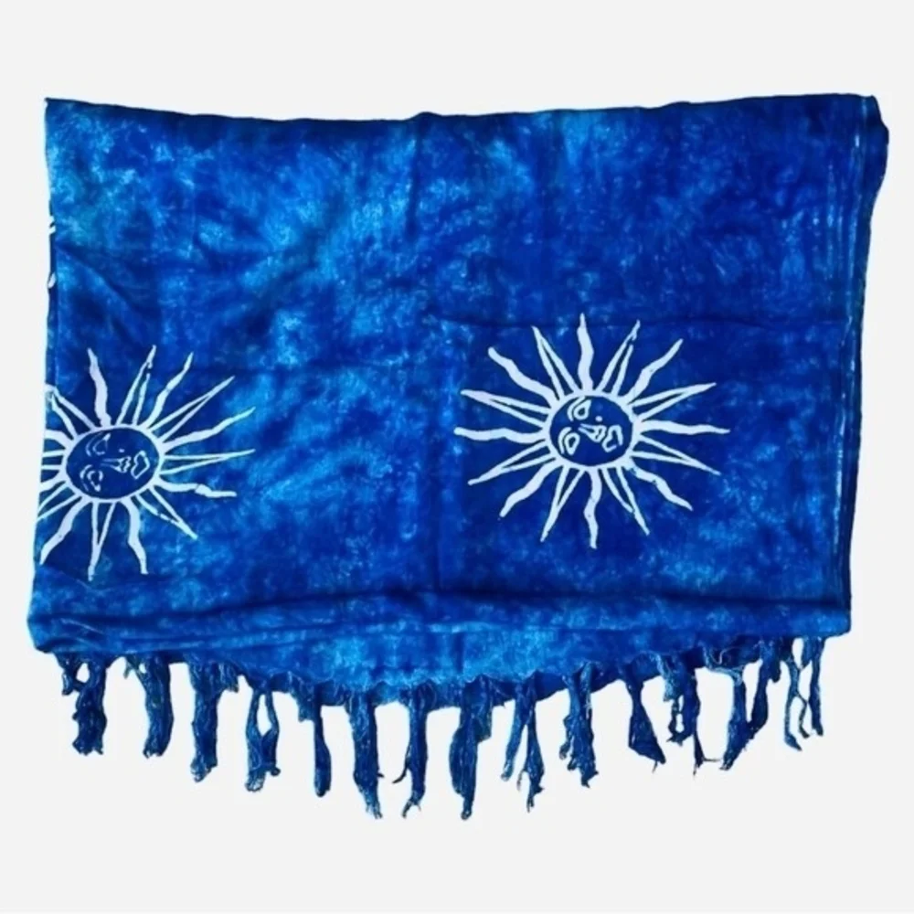 Hawaiian Tropical Blue White Sun Sarong 68